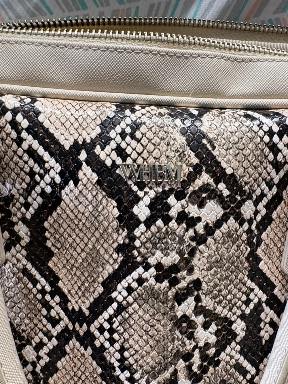 White House Black Market Snake-Print Laptop Tote in Beige and Black